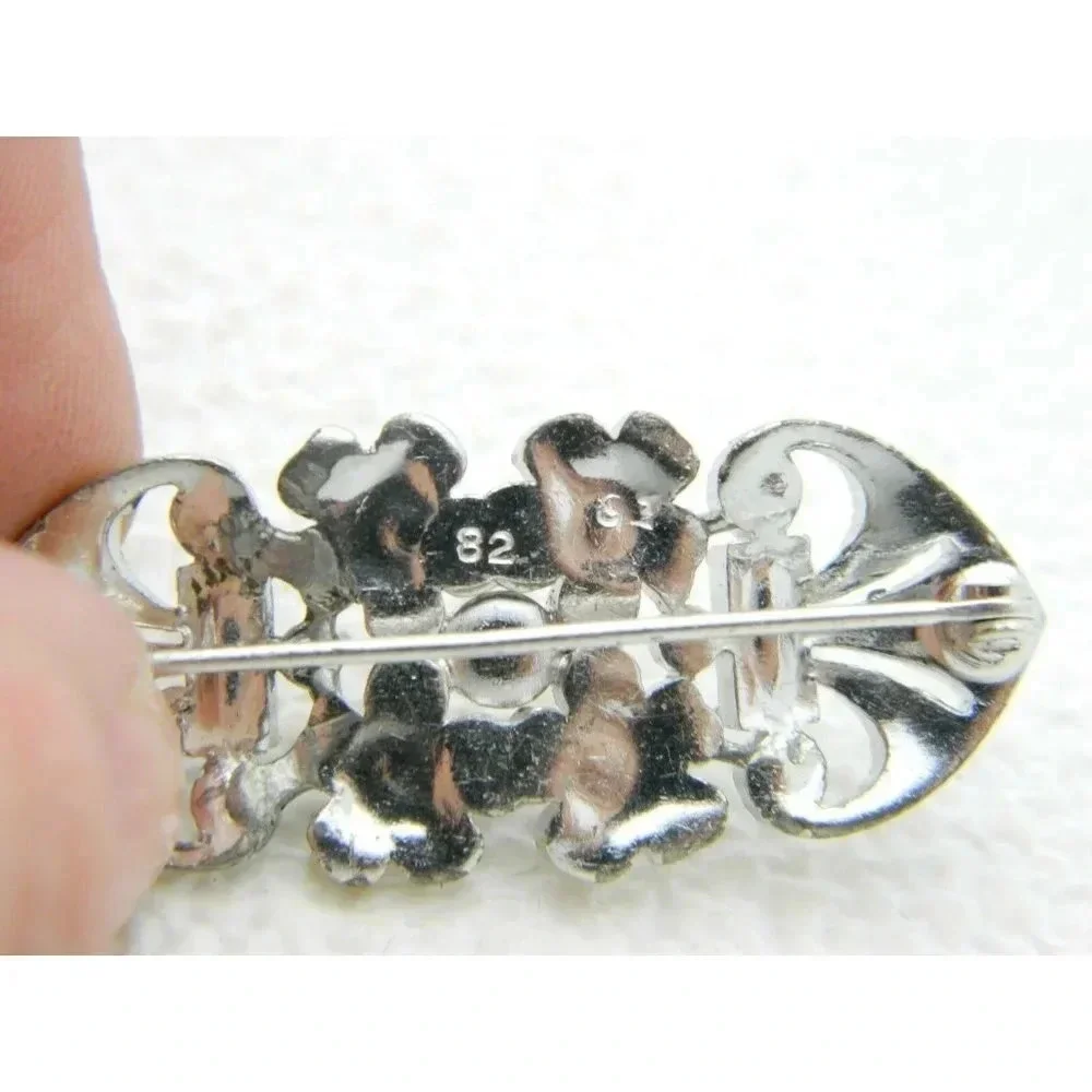 Vintage Art Deco Rhodium Plated Clear Glass Flower